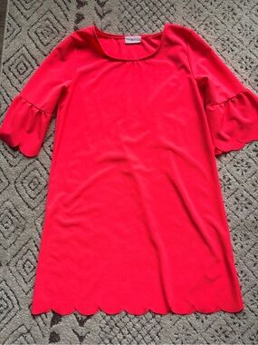 Bright Pink Scallop-Hem Mini Dress with Flutter Sleeves